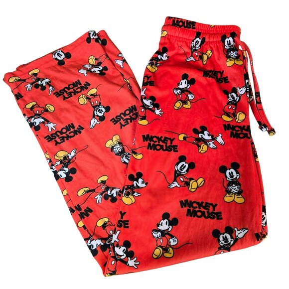 Mickey Mouse Red Super Soft Lounge Pants Size M Elastic Waist Drawstring POCKETS - Picture 1 of 13